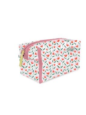 Clear PVC Makeup Bag Vintage Tulip Print Zipper Travel Cosmetic Pouch